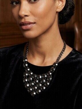 Black Statement Bib Necklace - Fashion Jewelry 16 Inch